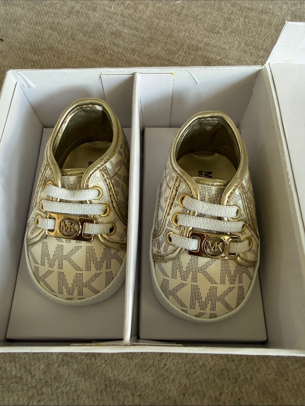 Michael Kors Metallic Gold Logo Infant Slip-Ons